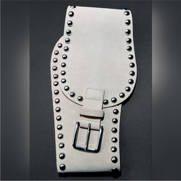 NWOT. Zara Ecru Leather Studded Sash Belt. Size 34. - Picture 7 of 8